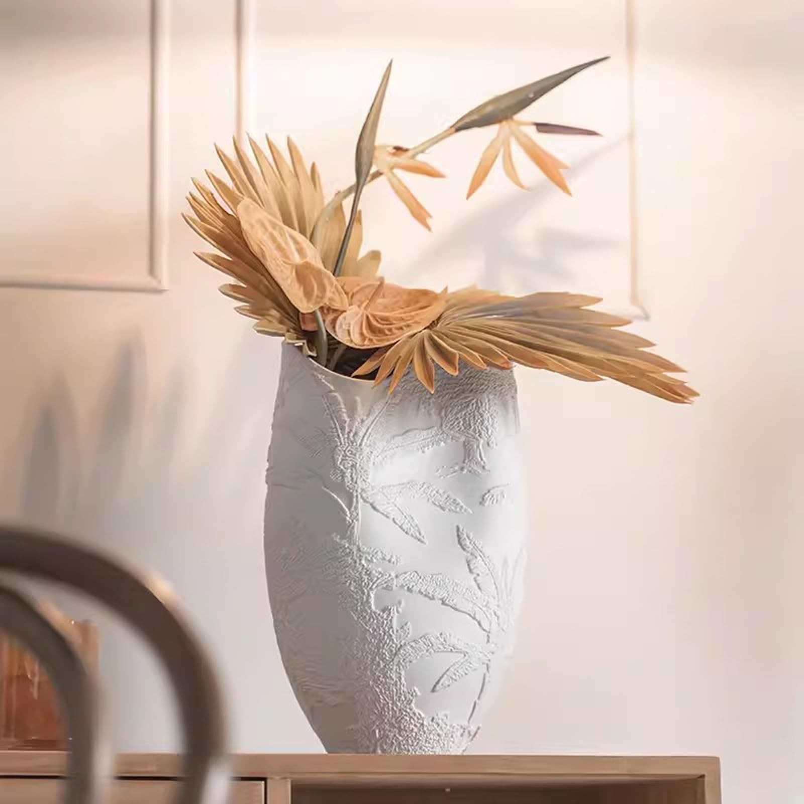 Wazony Duża biała płaskorzeźba ceramiczne artykuły kwiatowe świeże kwiaty wazon hydroponiczny salon u rodziny goszczącej salon dekoracja przedpokoju Dekoracyjny wazon na kwiaty