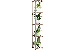 Bamworld Corner Plant Stand, Indoor Tall Plant Shelf, 5-Tier Wood Plant Holder
