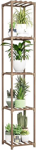 Bamworld Soporte de esquina para plantas, estante alto para plantas de interior, soporte de madera de 5 niveles para múltiples plantas, soportes de