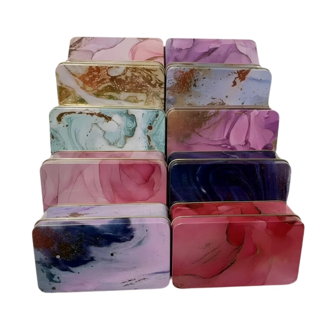 Bulkhunt Mini Marble Style Tin Box 10 Pcs/Set Small Containers with Lid Storage Case Tinplate for kids, multipurpose storage box