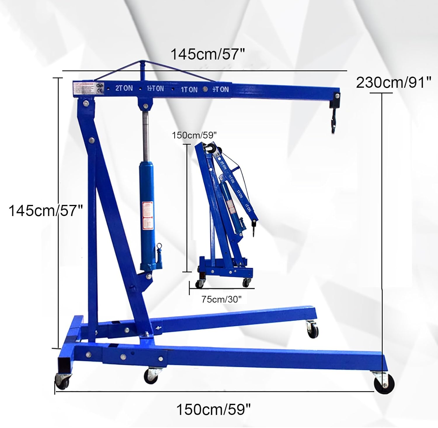 Engine Hoist 2 Ton Folding Engine Hoist Cherry Picker Ship Crane Hoist Lift, 4409lbs Heavy Duty Carbon Steel Pickup Truck Jib Cranes