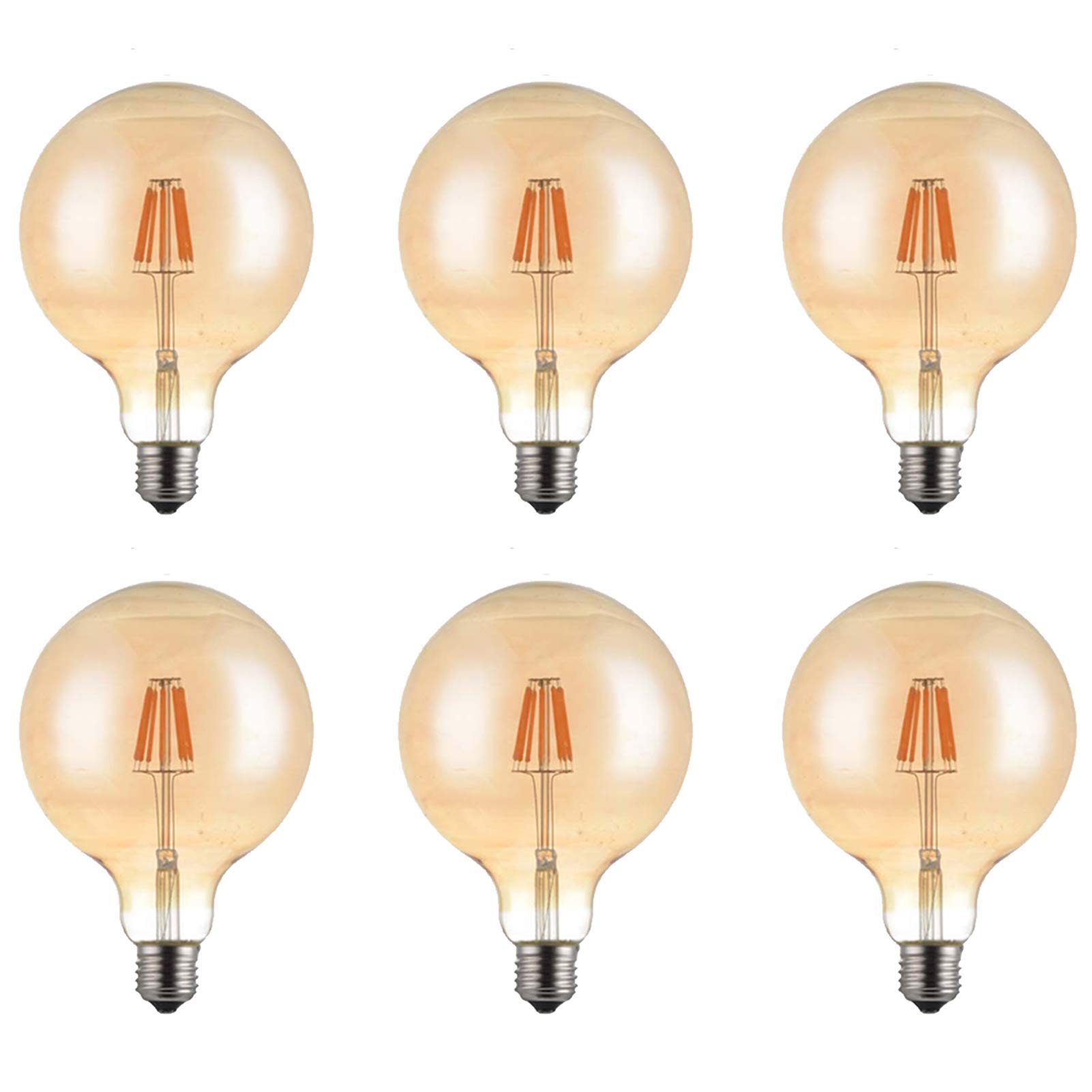 Edison Lot 6 ampoules à incandescence rétro 40 W, culot d'ampoule blanc chaud 2300 K, verre transparent ambré, 400 lumens, ampoule G125 à filament antique à intensité variable