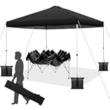 WEIZE Pop up Canopy Tent 10x10ft&comma; 1-Button Push Setup&comma; Instant Portable Shelter&comma; Adjustable Height&comma; Portable Roller Bag&comma; 4 Weight Bags&comma; Guy Ropes & Stakes Included&comma; Black
