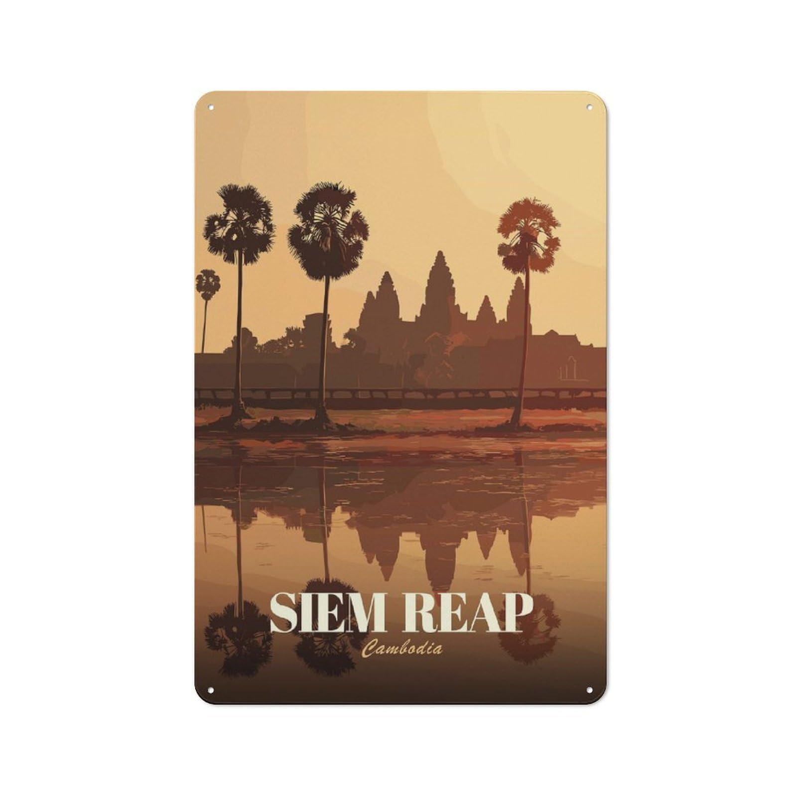 Angkor Wat Siem Reap Travel Farmhouse Metal Sign 30x20cm, Rustic Country Wall Plaque for Farmhouse Kitchen, Pantry Or Dining Area