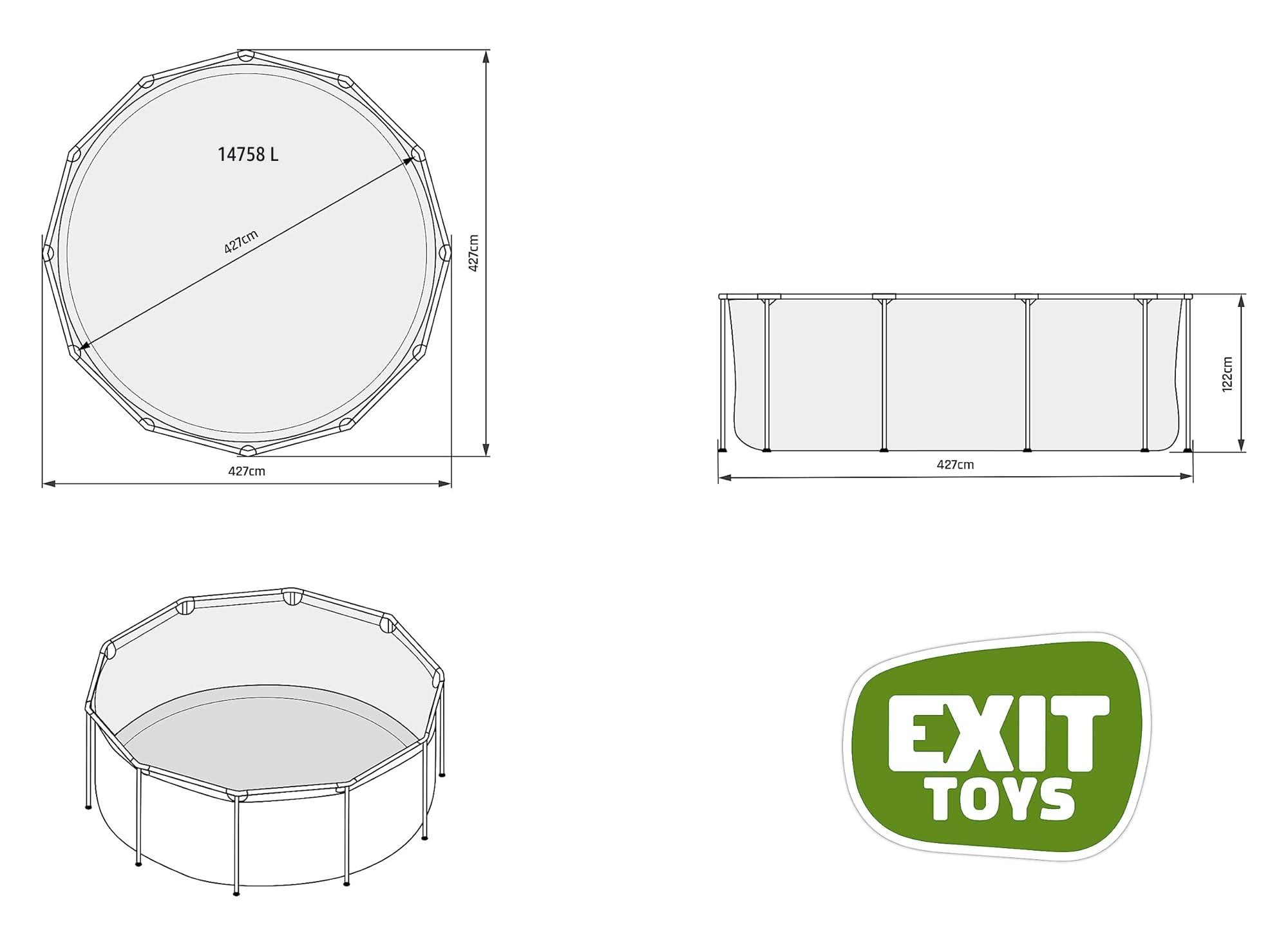 EXIT Toys Wood Pool - ø427x122cm - Piscina de Marco Redondo Grande con Bomba de Filtro de Cartucho - Piscina Extra Profunda - Marco Robusto - Incluye Escalera de Piscina - Diseño Único - Marrón