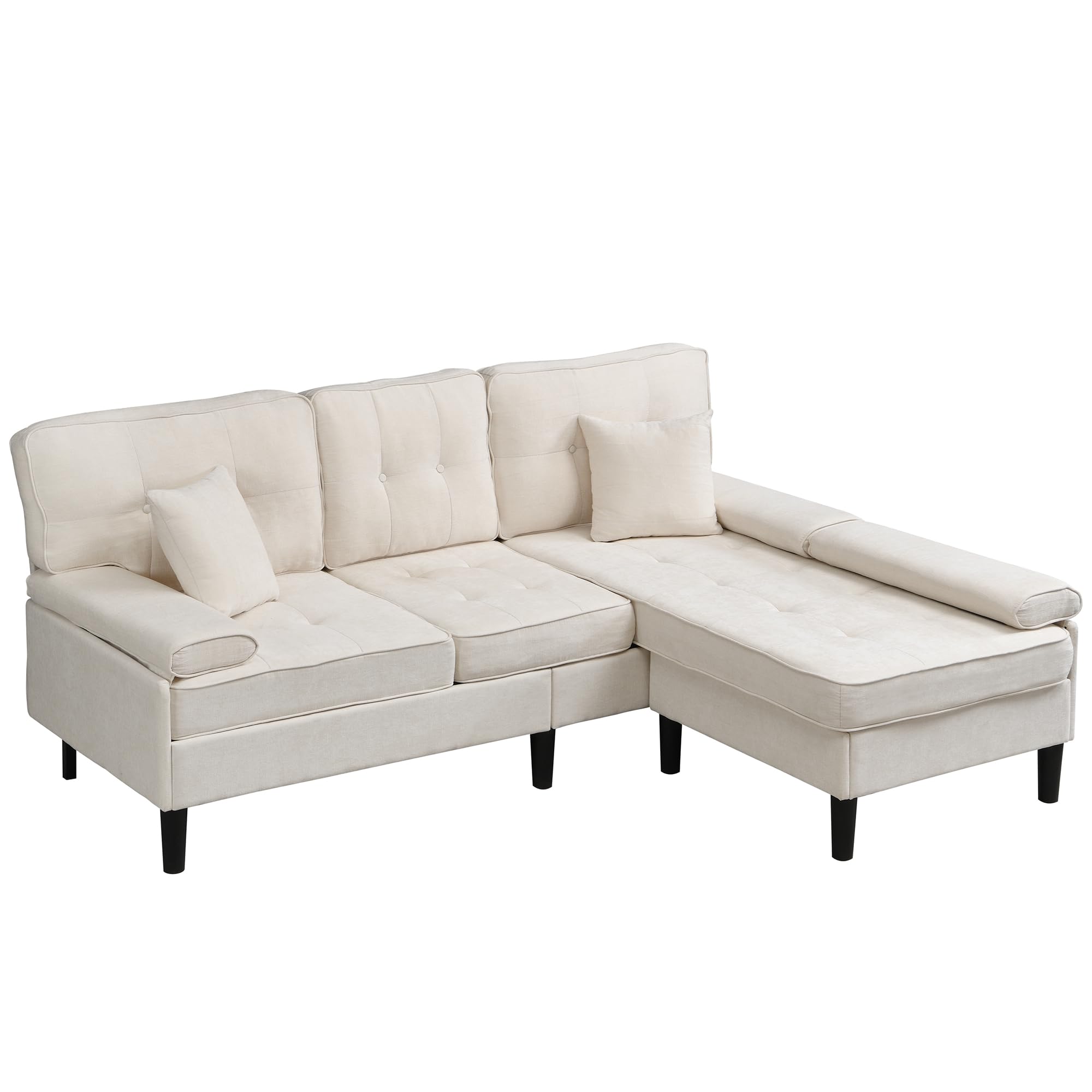 Divano ad angolo in ciniglia a forma di L, 195 cm di larghezza, divano chaise longue multifunzionale a tre posti con funzione letto, con poggiapiedi mobile, ideale per piccoli appartamenti
