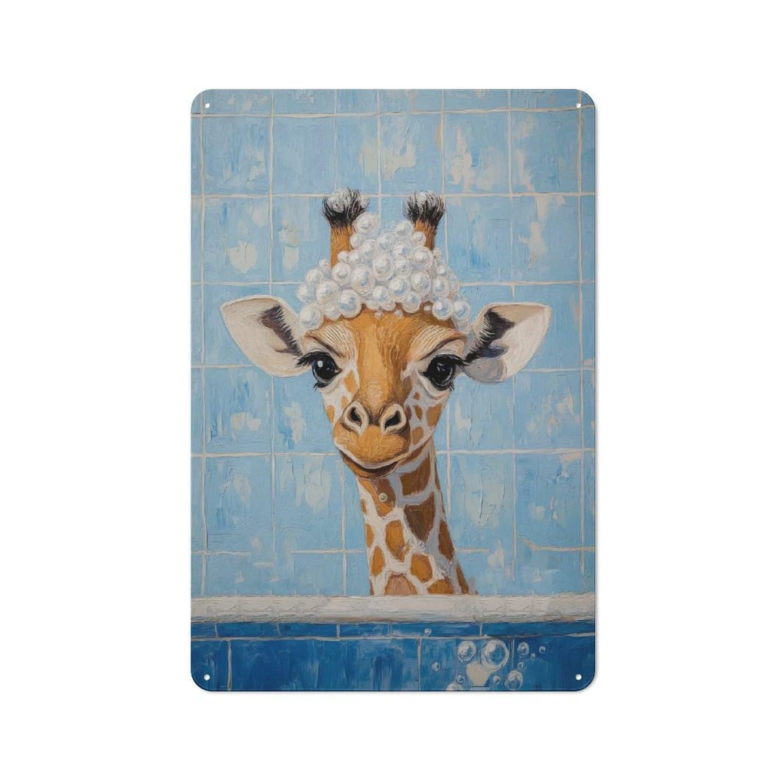 Junmoney Giraffe Bath Time Smart Metal Desk Wall Sign 30X20cm, Creative Space Decor For Workspace, Cafe, Shop Or Desk Area