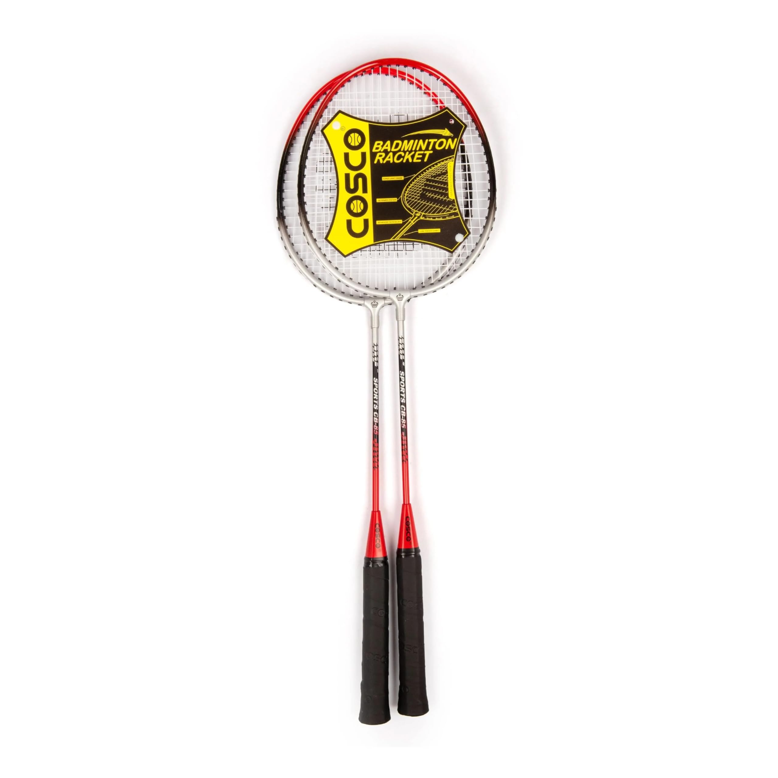Cosco CB-85 Alloy Steel Strung Badminton Racquet With Free Head cover (Red/Silver, Pack of 2) | For Beginers | 100 grams | Maximum String Tension - 20lbs