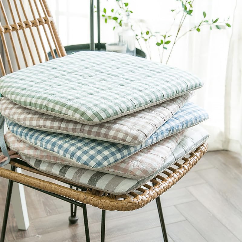 4 Pack Cojines De Silla para Sillas De Comedor, 16.9" x 15.7" Cojín De Silla De Cocina A Cuadros Antideslizante con Lazos, Cojín De Asiento De Esponja En Forma De U para Sillas, Verde