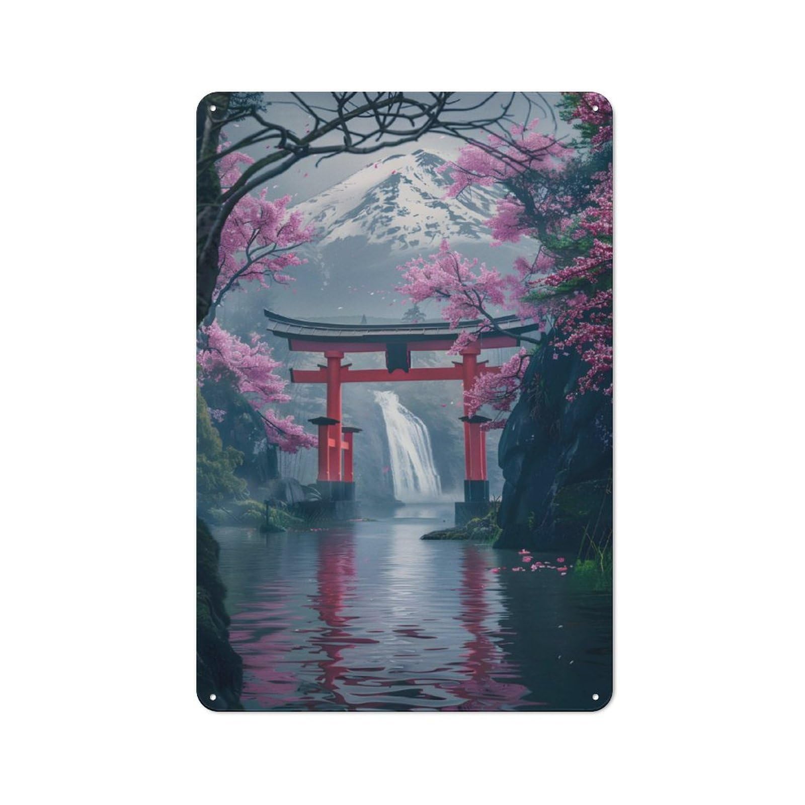 Junmoney Torii Gate Fuji Mount Rustic Metal Sign 30X20cm Featuring For Hallway Wall, For Collectors Decorating Hallways And Entrance Areas