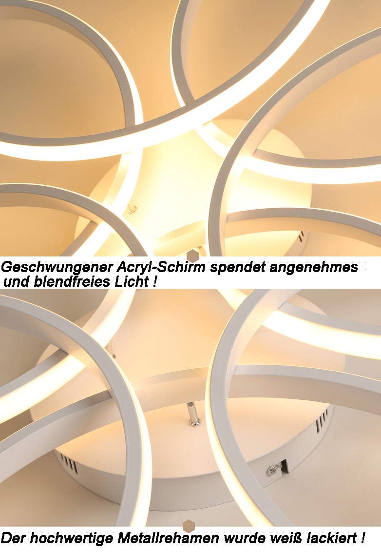 LED Deckenlampe XW809 74cm 160W - Weiß Lackierte Metallrahmen Mit Fernbedienung, Lichtfarbe/Helligkeit Einstellbar, Dimmbar A+ Deckenleuchte (XW809W-74cm White)