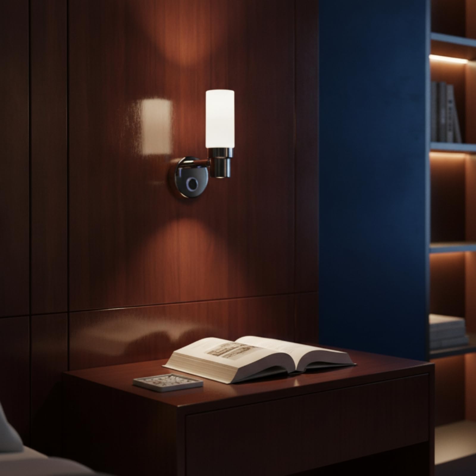 Luce da Lettura a Parete Impermeabile IP65 Luce Notturna con Interruttore Touch Regolabile Lampada per Viaggiatori su Ruote, Comparto, Base Quadrata