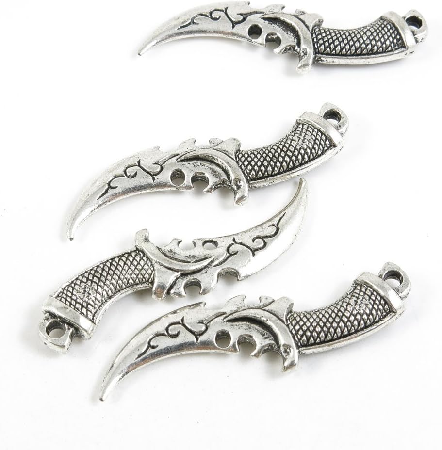 110 Pieces Antique Silver Jewelry Making Supply Charms Findings K6HK1 Dagger Knife