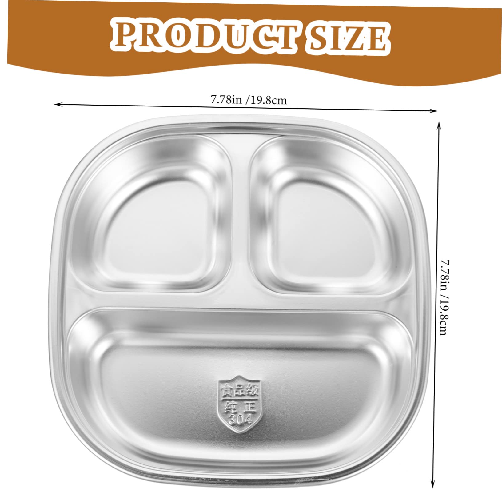 PRETYZOOM Stainless Steel Divided Tray Reusable Boys and Girls Plate Food Divided Container for Lunch Dinner Deep Sections Prevent Spills for Home School Camping