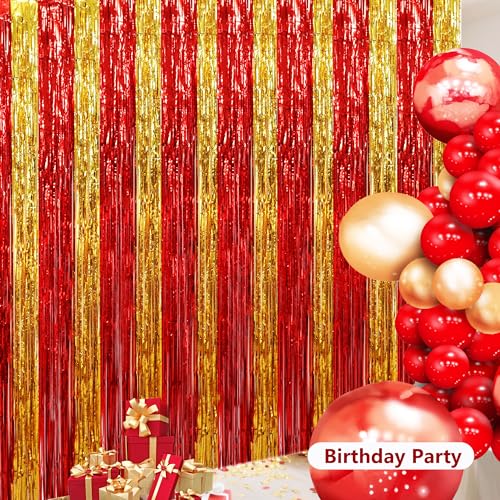 Image of BEISHIDA Red Gold Door Streamers Backdrop Foil Fringe Tinsel Party Streamers Curtains Photo Backdrop for Birthday Graduation Christians Party Decoations