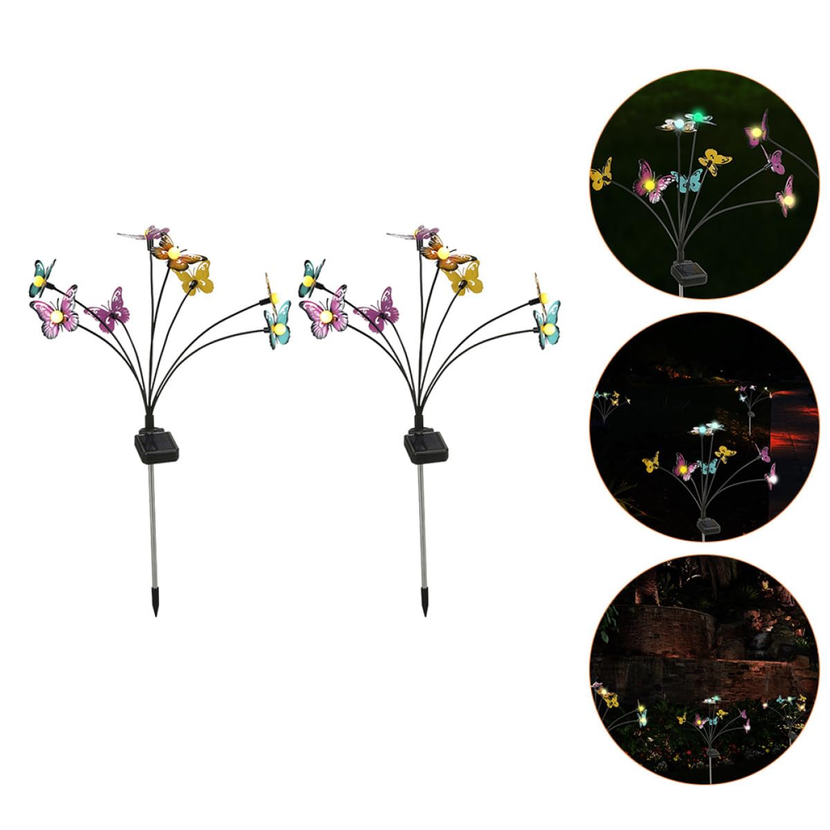 Luce da Giardino Solare a Farfalla 2 Pezzi in Acciaio Inox e Abs | Lampada Solare da Giardino Decorativa, 8 Farfalle, Illuminazione Continua 6-12 Ore
