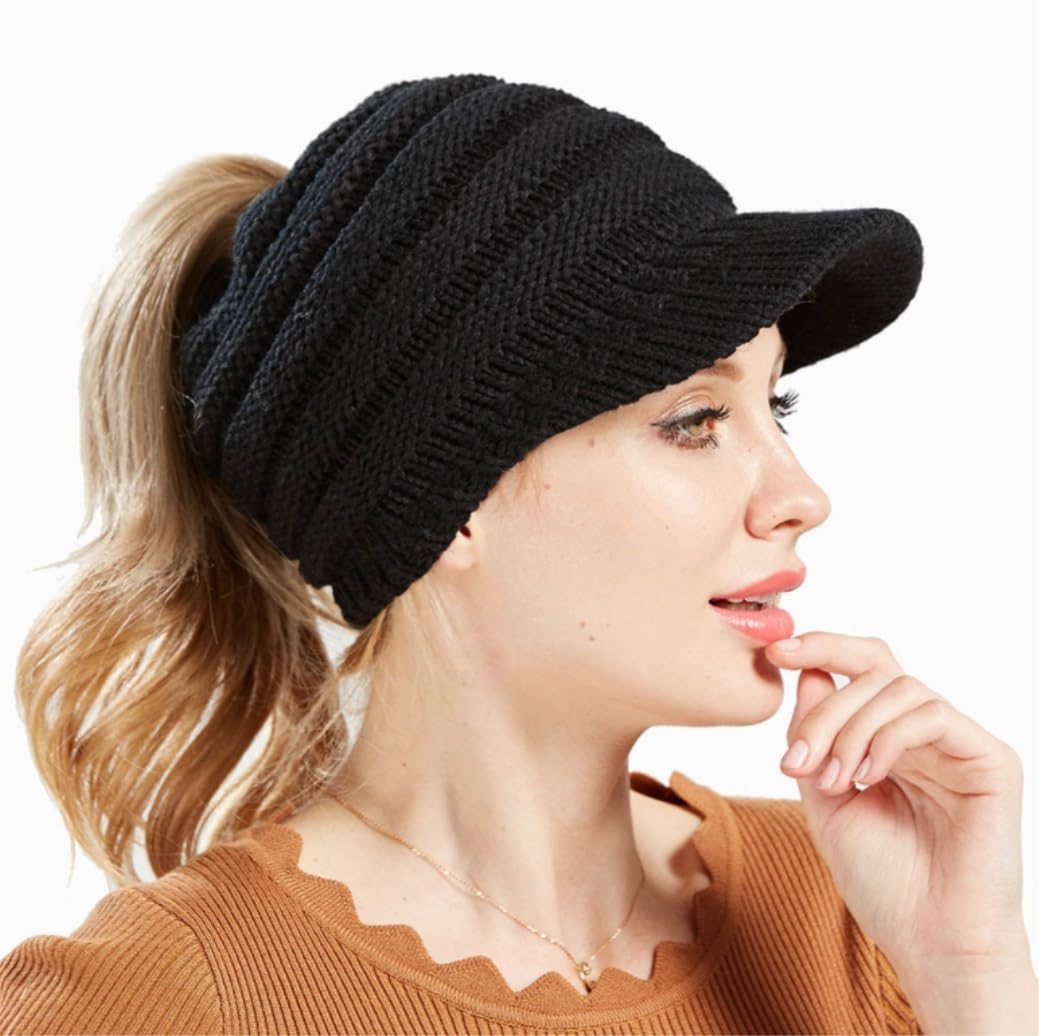 Wintermütze Für Kälte Warme, Übergroße, Grobe, Weiche, Gerippte Slouchy-Strickmütze Mit Visierkrempe Mütze Warme
