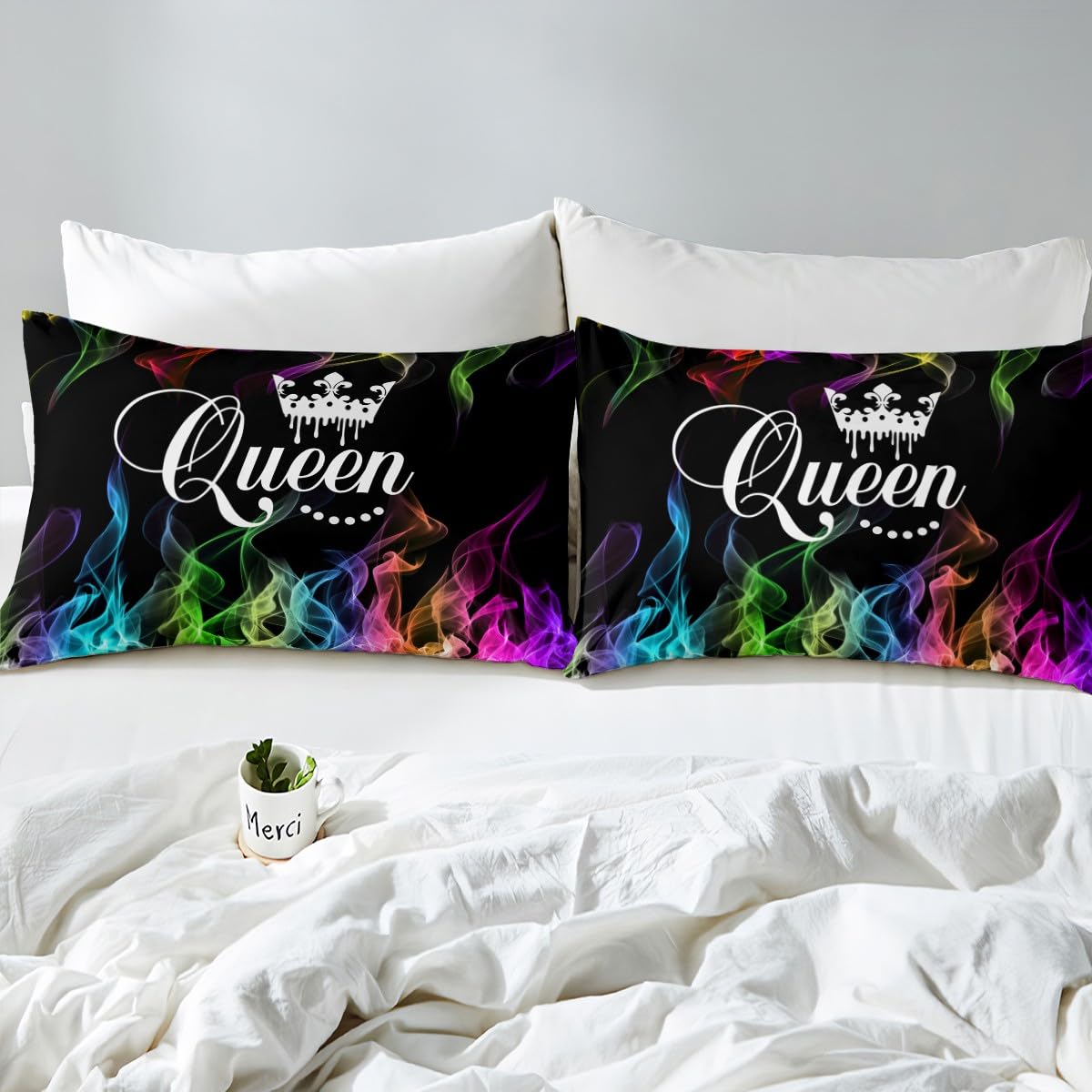 Homemissing King and Queen Crown Duvet Cover Set Modern Chic Bedding Set Super King Size Comforter Cover for Couples 3 Pieces Rainbow Colorful Flame Quilt Cover Valentines Day Gifts Bedding Cover - Image 4