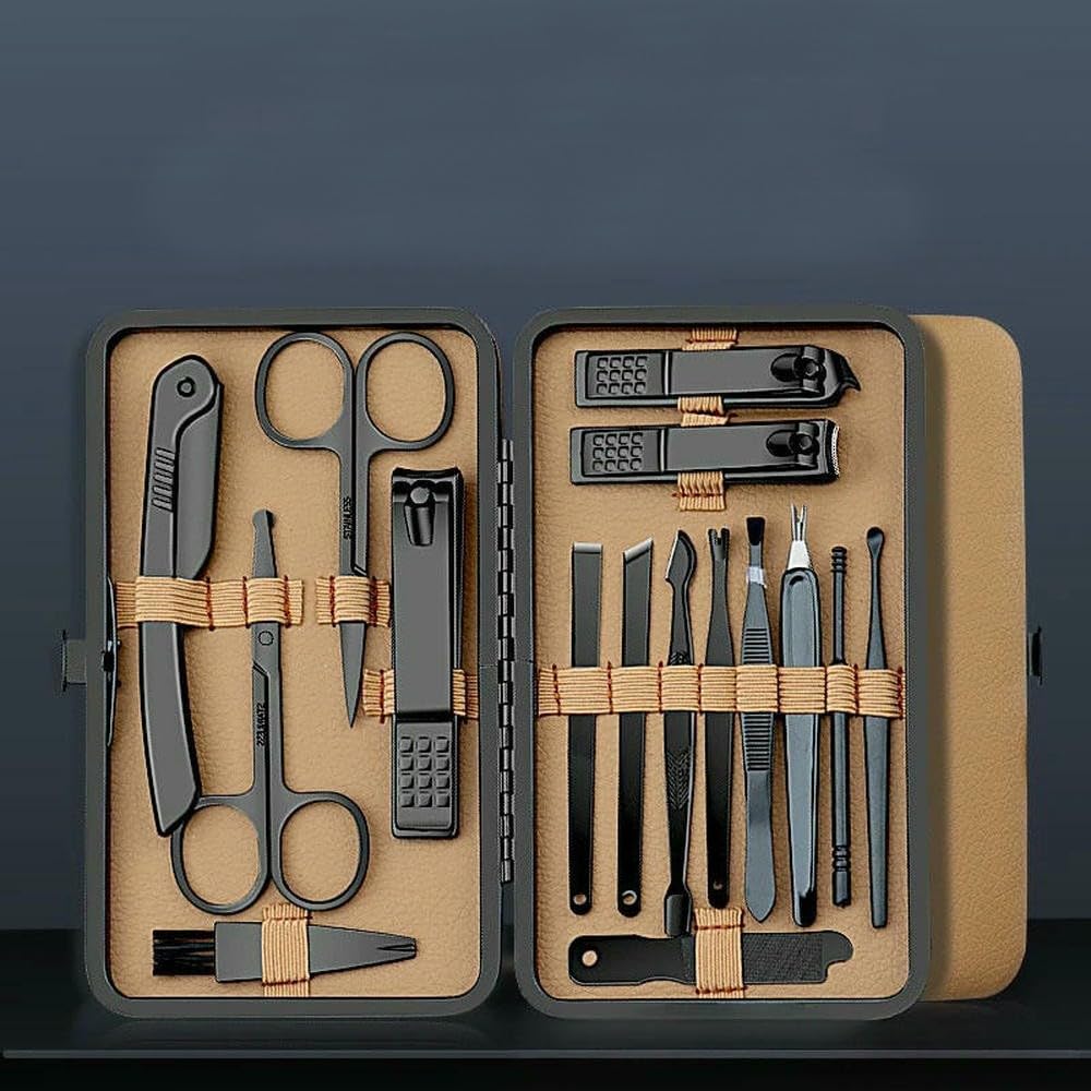 Cortauñas, Juego de manicura Profesional 7/16/24 Piezas, cortaúñas Acero Inoxidable, Herramientas Cuidado con Estuche Viaje(24 Pcs Set)