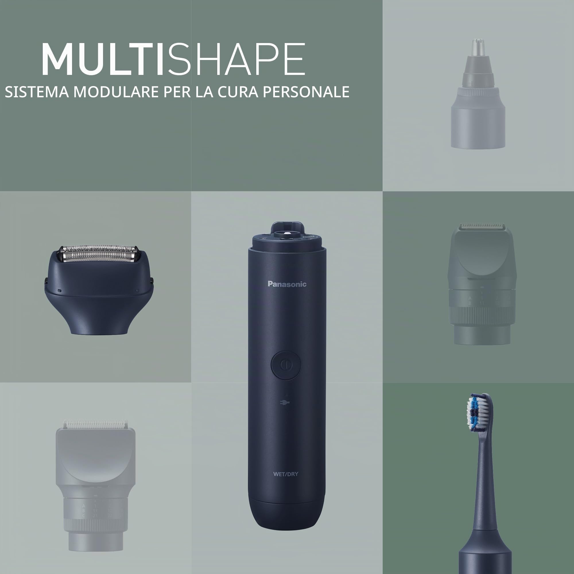 Panasonic MULTISHAPE Sistema Modulare ER-CBN1, ER-CTB1 & ER-CSF1: Unità principale con testina spazzolino elettrico e testina rasoio a 3 lame, batteria Ni-MH ricaricabile, Nero