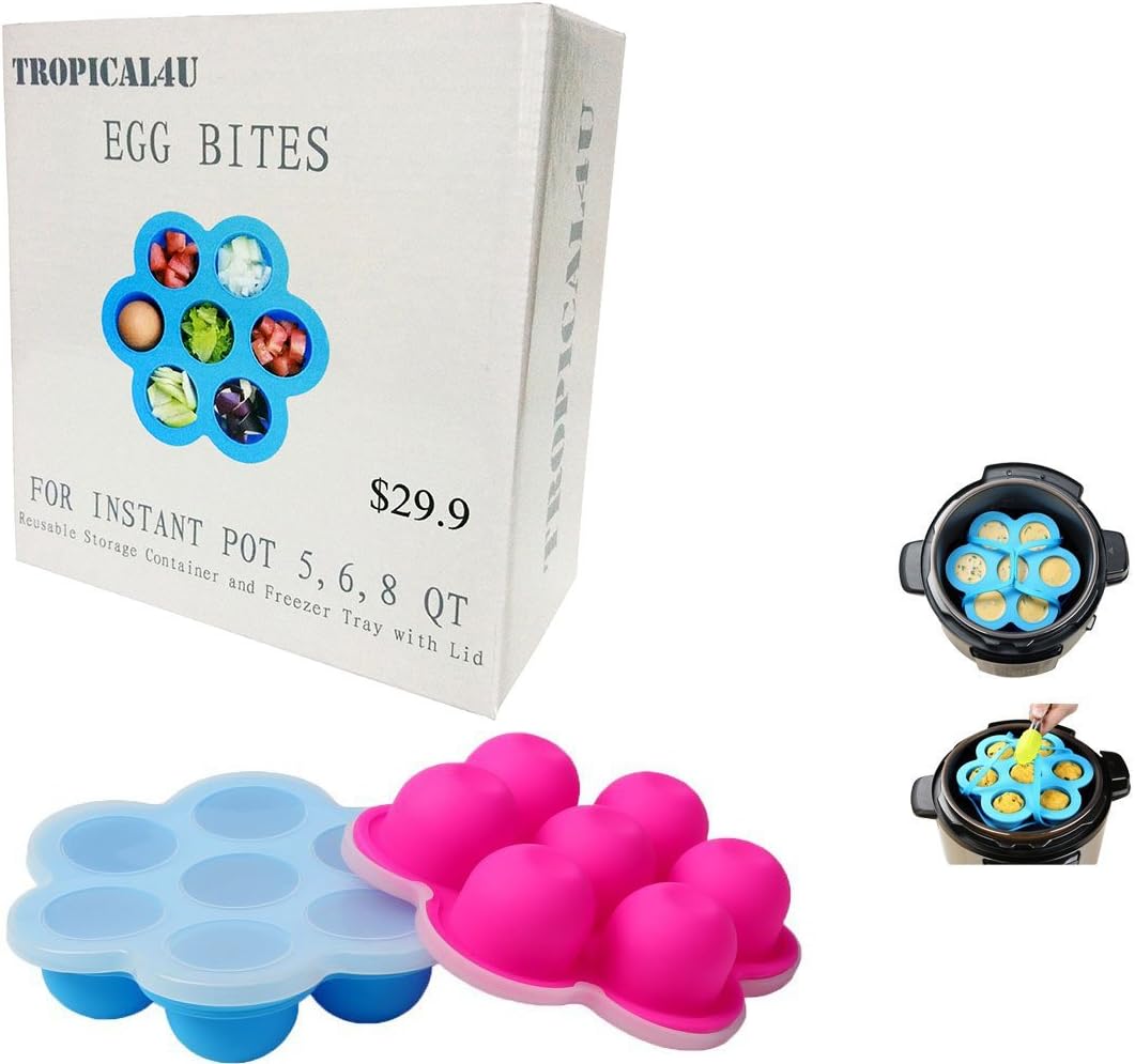 Mini Silicone Pressure Cooker Egg Bites Molds for Instant Pot 2 Pack BPA Free Mini, Freezer Tray with Lid,Reusable Storage Container and Baby Food container With Box