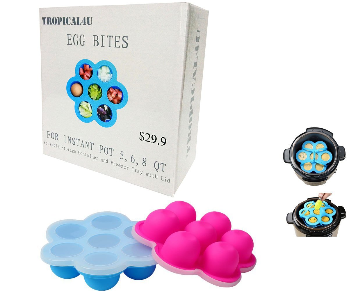 Mini Silicone Pressure Cooker Egg Bites Molds for Instant Pot 2 Pack BPA Free Mini, Freezer Tray with Lid,Reusable Storage Container and Baby Food container With Box