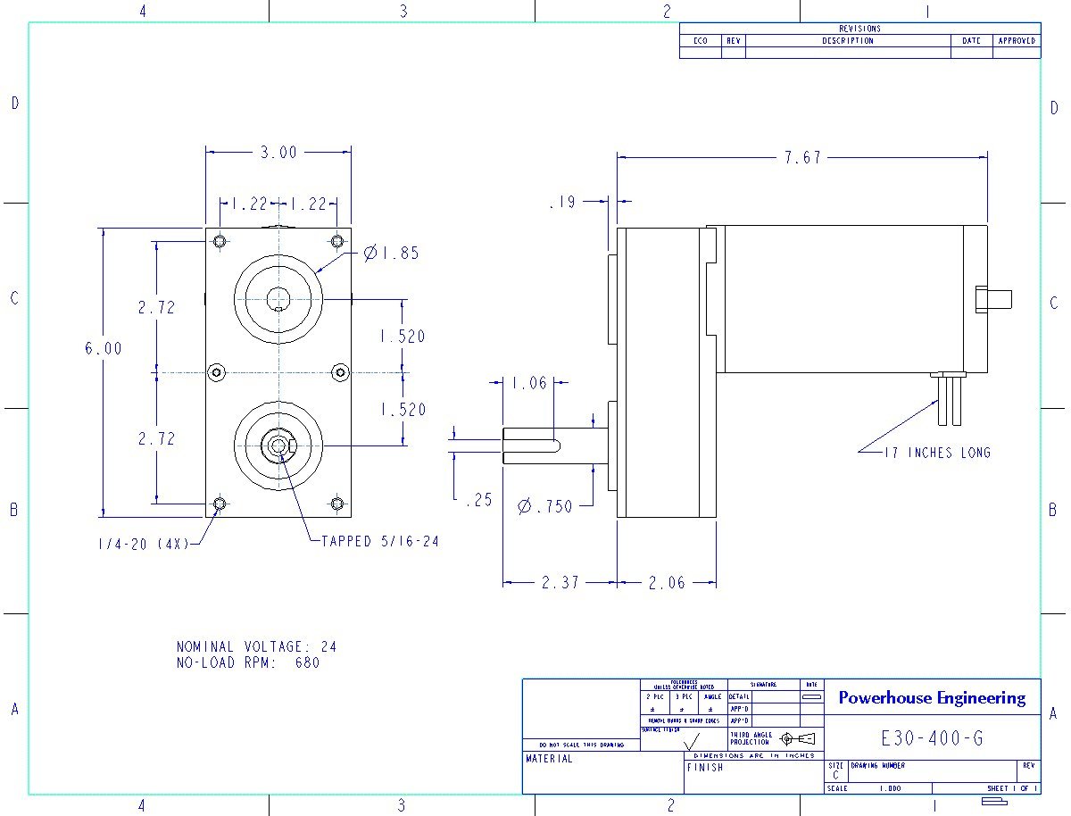 AmpFlow E30-400-12-G Electric Gearmotor, 6V, 12V or 18 VDC, 780 RPM