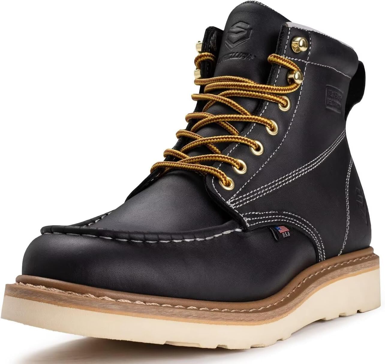 SUREWAY 6 in Mens Soft Toe Work Boots for Men-Full Grain Leather,GoodyearWelt,Non-Slip EH Safety Industial Construction Wedge Moc Toe Work Boots/Shoes