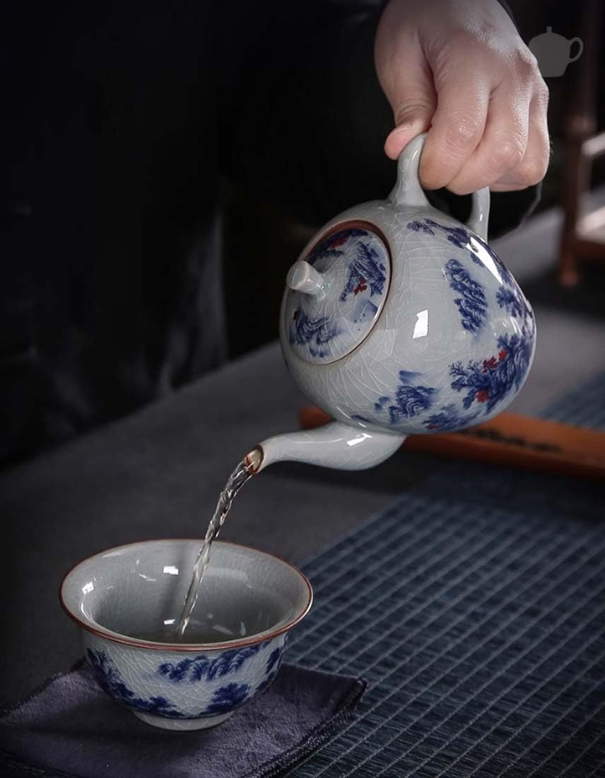 Porcellana Jingdezhen Teiera dipinta a mano di grande capacità blu e bianca porcellana teiera in ceramica, teiera fiore, caffettiera A03