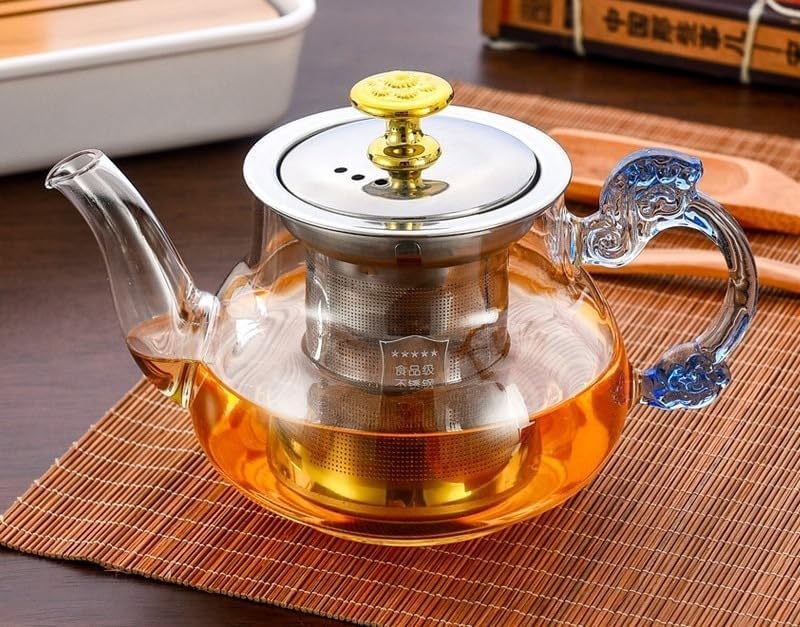 Glass Tea Pot with Stainless Steel Infuser || Large Capacity Transparent Tea Kettle with Lid & Handle || Great for Loose Leaf Tea, Blooming Tea, Tea Bags & Fruit Infused (500ml Tea Pot) - Image 3