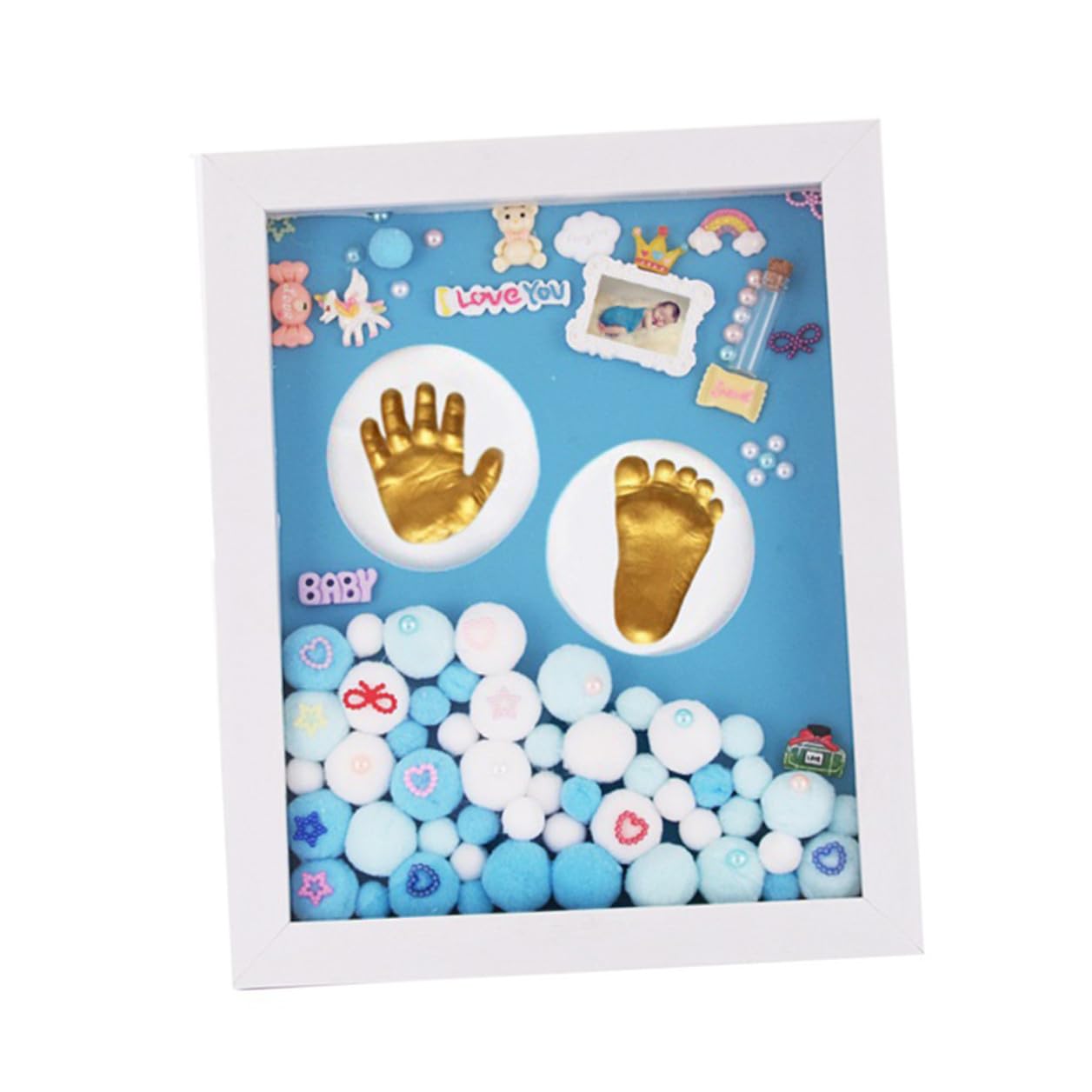 ibasenice Cornice Portafoto Impronte Mani e Piedi in Acrilico Oro per Neonata, Kit Nascita Supporto da Tavolo, Idea Regalo per Battesimo o Famiglia