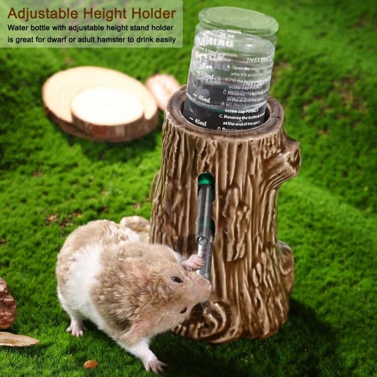 Botella de Agua para hámster para Tanque de Vidrio, Botella de Agua Ajustable 3 en 1 para hámster de 80 ml, Botella de Agua de jerbo con Soporte, dispensador de Agua de cerámica a Prueba de