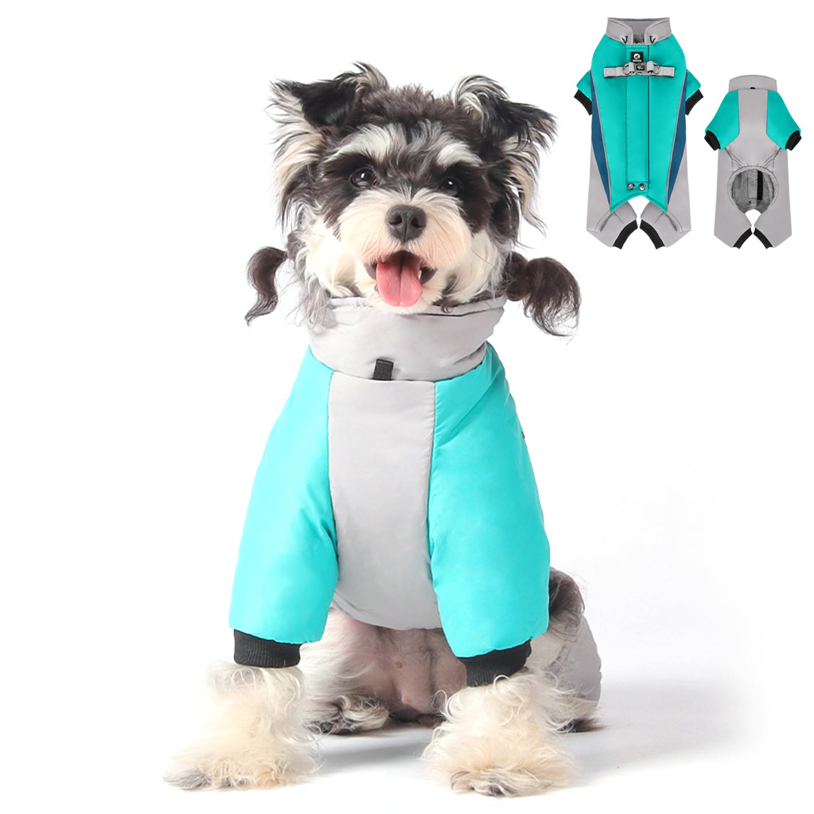 Duuclume Dog Winter Coat Pet Warm Jacket,Adjustable Waterproof 4 Legs Pet Jumpsuit with D-ring & Reflective Strips for Small to Large Dogs (Green, XL)