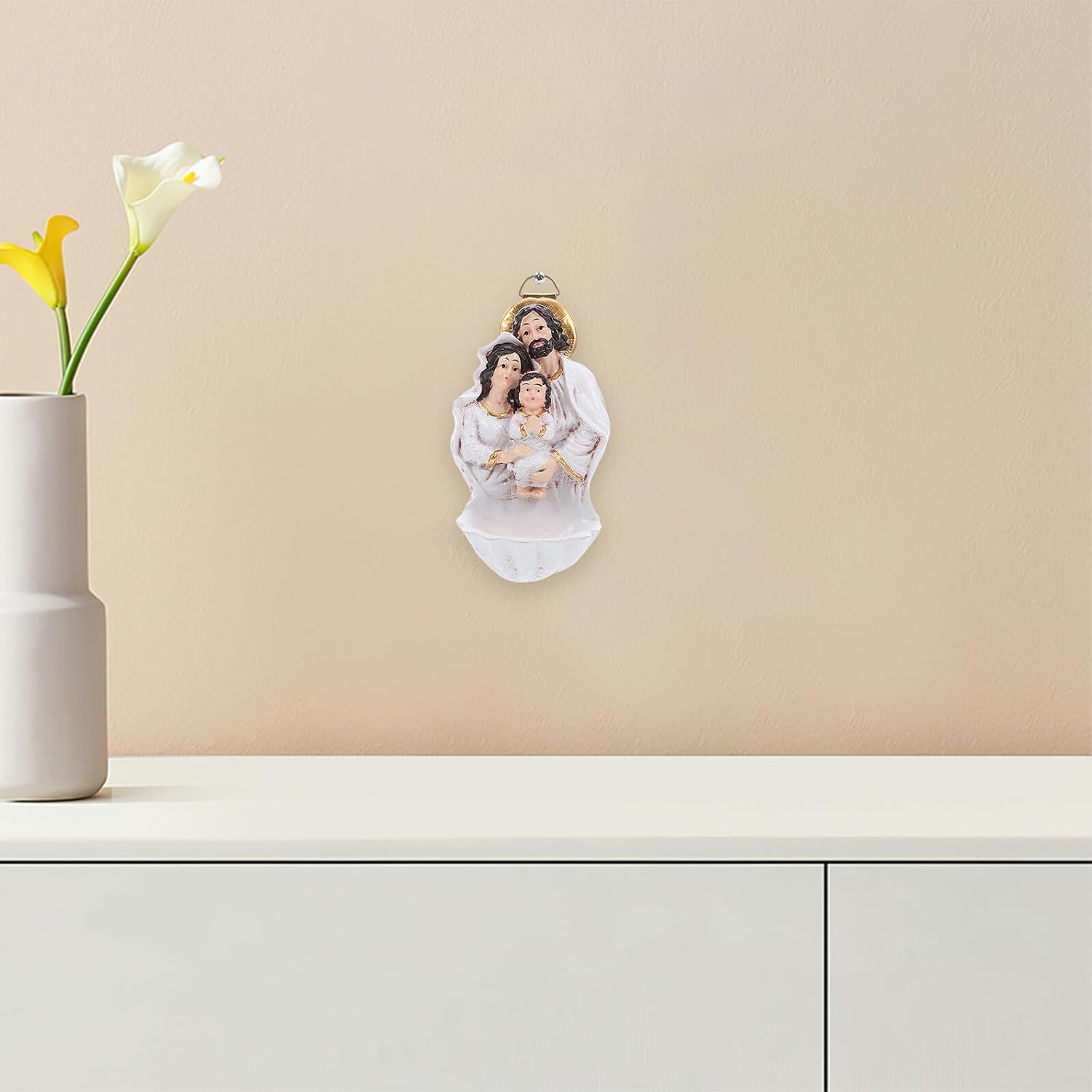 Resin Nativity Figurine Jesus Pendant 7x3.5x13cm Antique White Christian Wall Hanging for Home Entrance Church Christmas Table Décor and First Communion