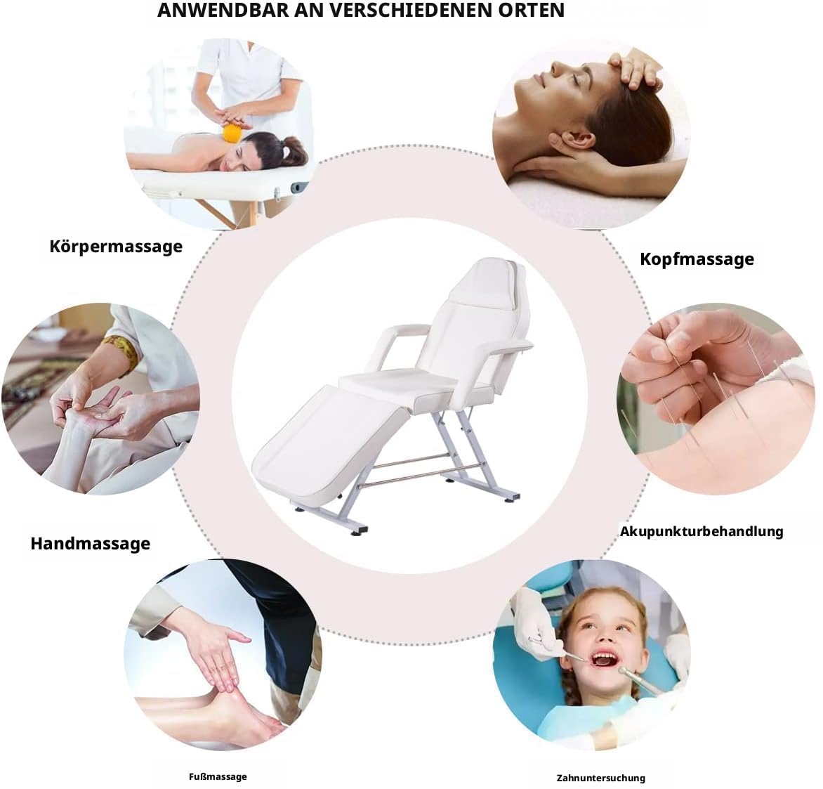 Verstellbares Schönheitsbett/Stuhl 3 Klappbetten Professionelle Tattoo Liegestühl SPA Bett Mit Abnehmbarer Kopfstütze Liege für Kosmetikstudio, Tattoo & Spa (Weiß)