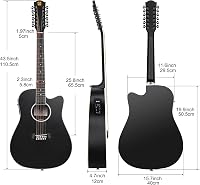 Vangoa 12 húros western gitár 41" pickup EQ elektroakusztikus fekete 6