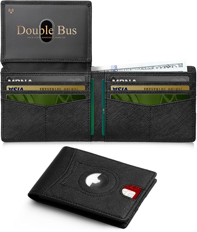 Image of Wallet for Men Slim RFID Blocking Bifold Carbon Fiber,Minimalist Small Compact Front Pocket Credit Card Holder,Thin Mens Leather Wallets Smart Security With 2 ID windows 1 Cash (Cross Black)