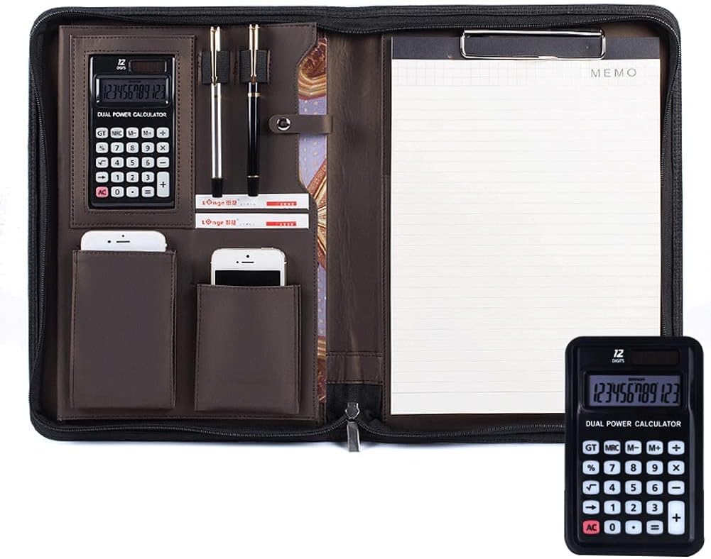 Wzywai Portfolios Padfolio Binder with Zipper A4 Business Portfolio Organizer PU