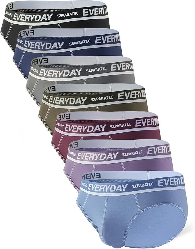 Separatec Men's Underwear Briefs with Dual Pouch,Covered Waistband,Tagless,Soft&Breathable Cotton Underwear for man,7-Pack