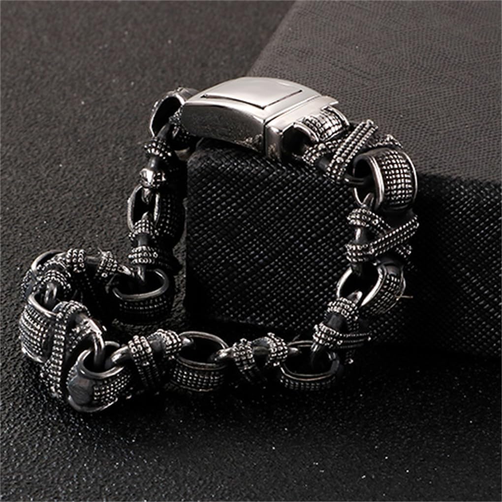 Twisted Linking Box Chain Bracelet Men Matte Stainless Steel Letter X Shaped Charm Bangle Male Jewellry KB118536-BDJX 22.5cm