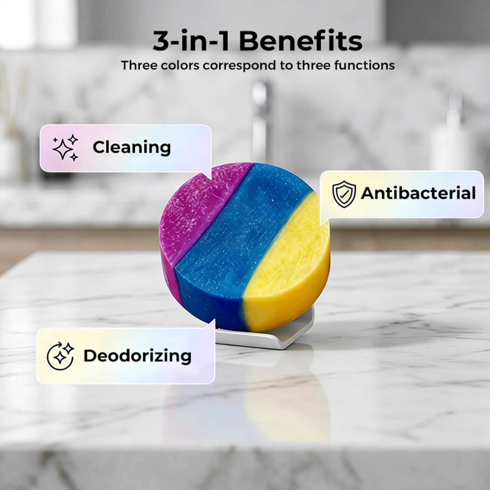 Tabletas limpiadoras protectoras para inodoros con esmalte 3 in 1 (8Pcs) | Previene manchas y desodoriza, pastillas de limpieza de larga duración, frescura de lirio y jazmín, uso fácil para el tanque
