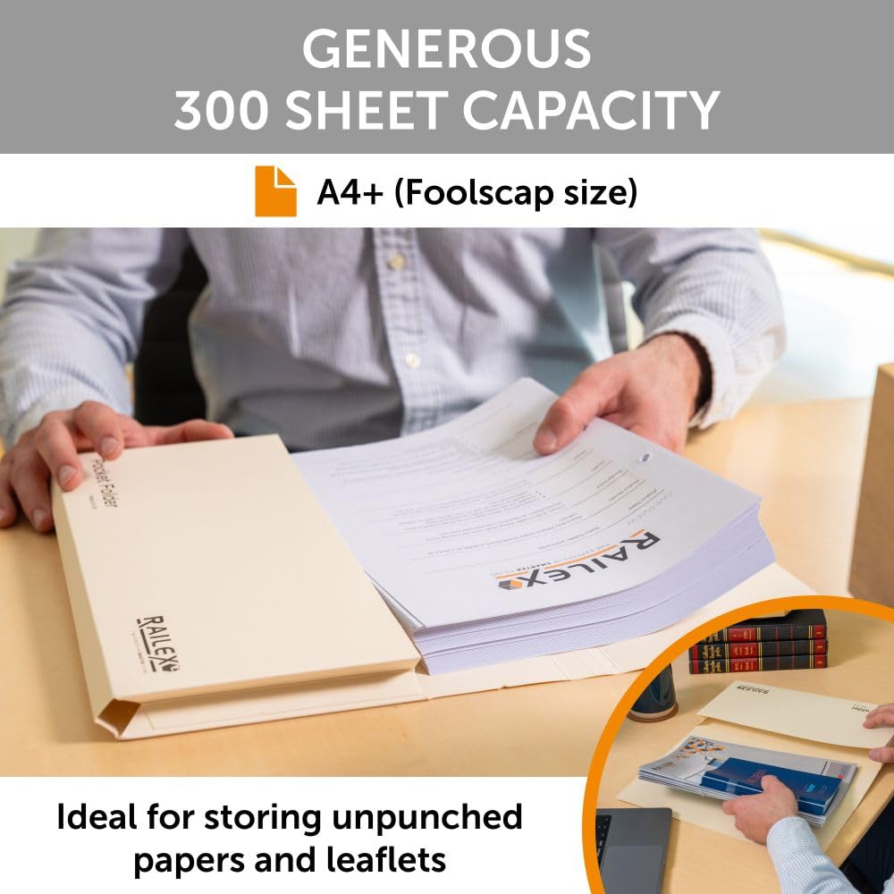 Railex Pocket Folder Foolscap Document Wallets, Ivory Folders Pack of 10 for Paperwork A4 and A4+ - Image 3