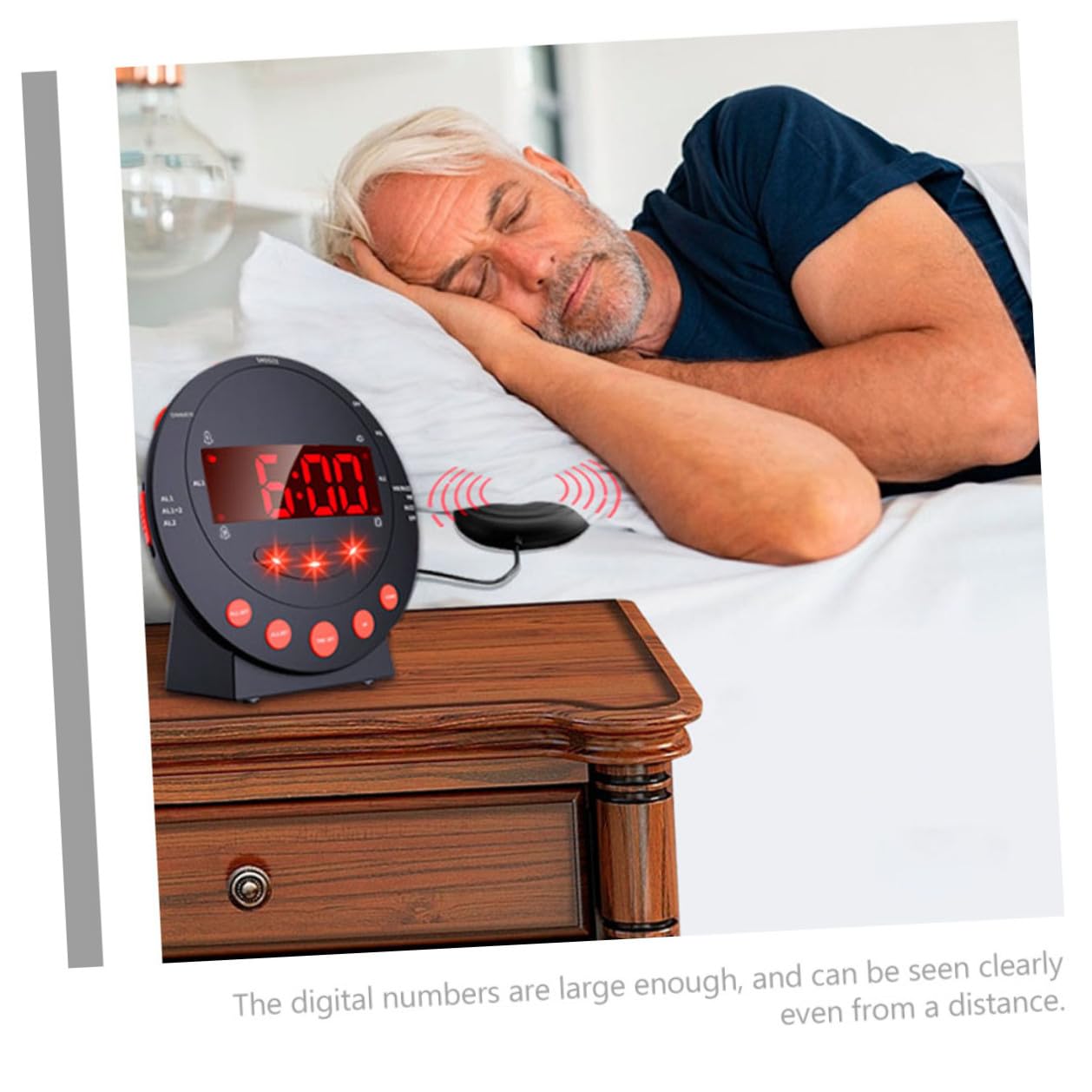 Baluue Starker Vibrationswecker mit Großem Digitaldisplay und Verstellbarem Inklusive Kraftvollem Bettvibrator für Schwerhörige und Tiefschläfer für Senioren und Gehörlose