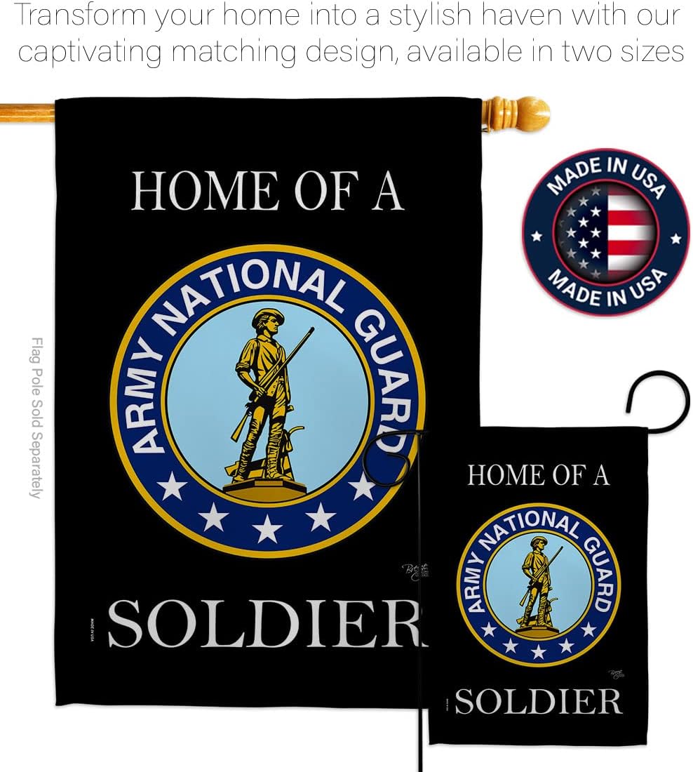 Breeze Decor Home of National Guard Soldier Flag Set with Stand Armed Forces ANG United State American Military Veteran Retire Official House Banner Small Yard Gift Double-Sided, Made in USA