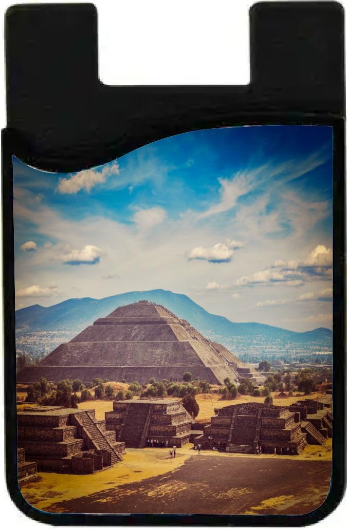 Island Gifting Neoprene Stick-on ID Card Holder for iPhone/Galaxy/Google Android Cases Featuring Image of The Teotihuacan Pyramids in Mexico, cell-sleeve-mas-591