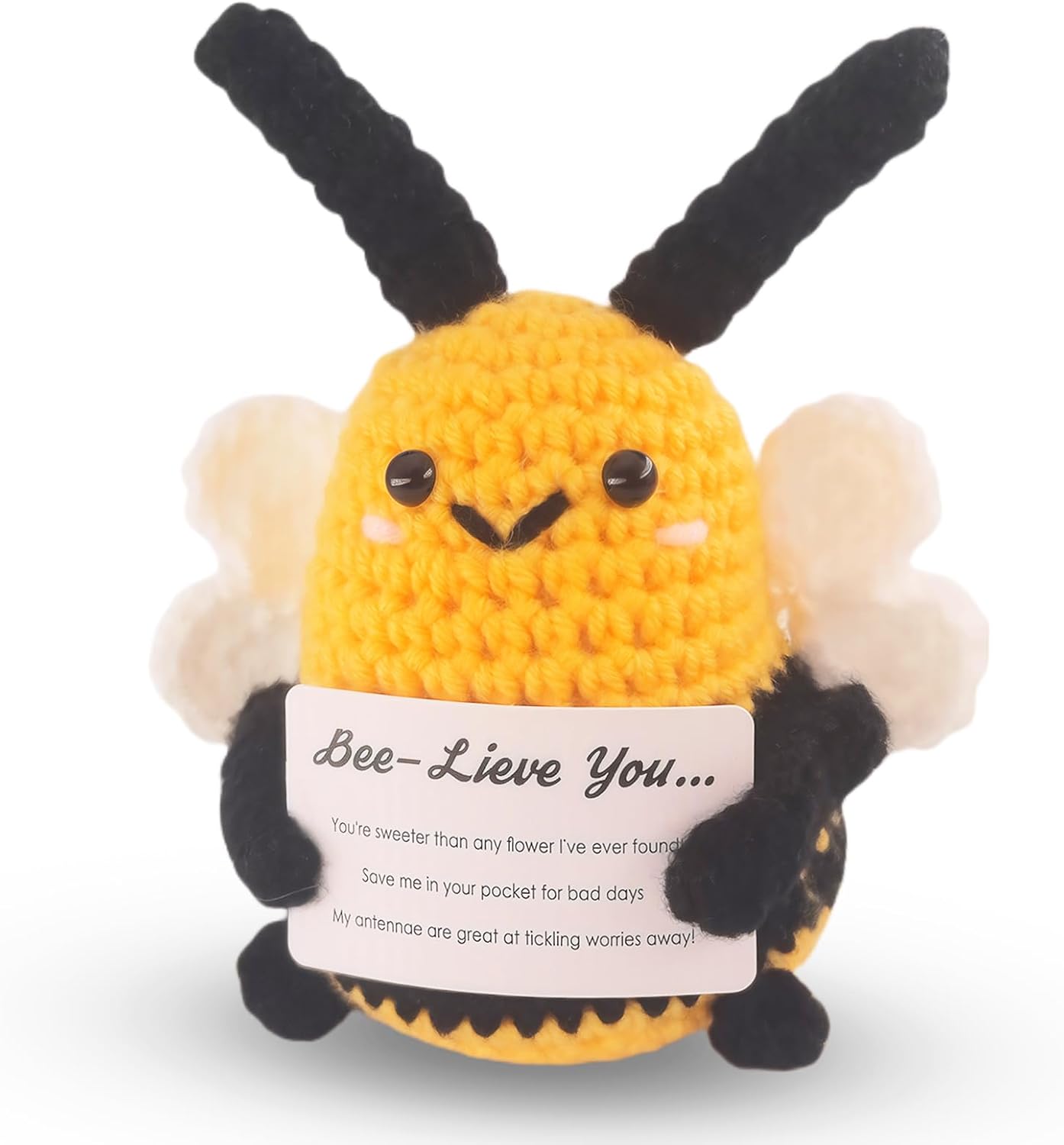 Positive Bee Crochet Animals - Valentines Day Gifts for Her Him, Girlfriend, Boyfriend - Cute Emotional Support Bee, Anniversary, Birthday, Thinking of You Gift - Small Encouragement Gift
