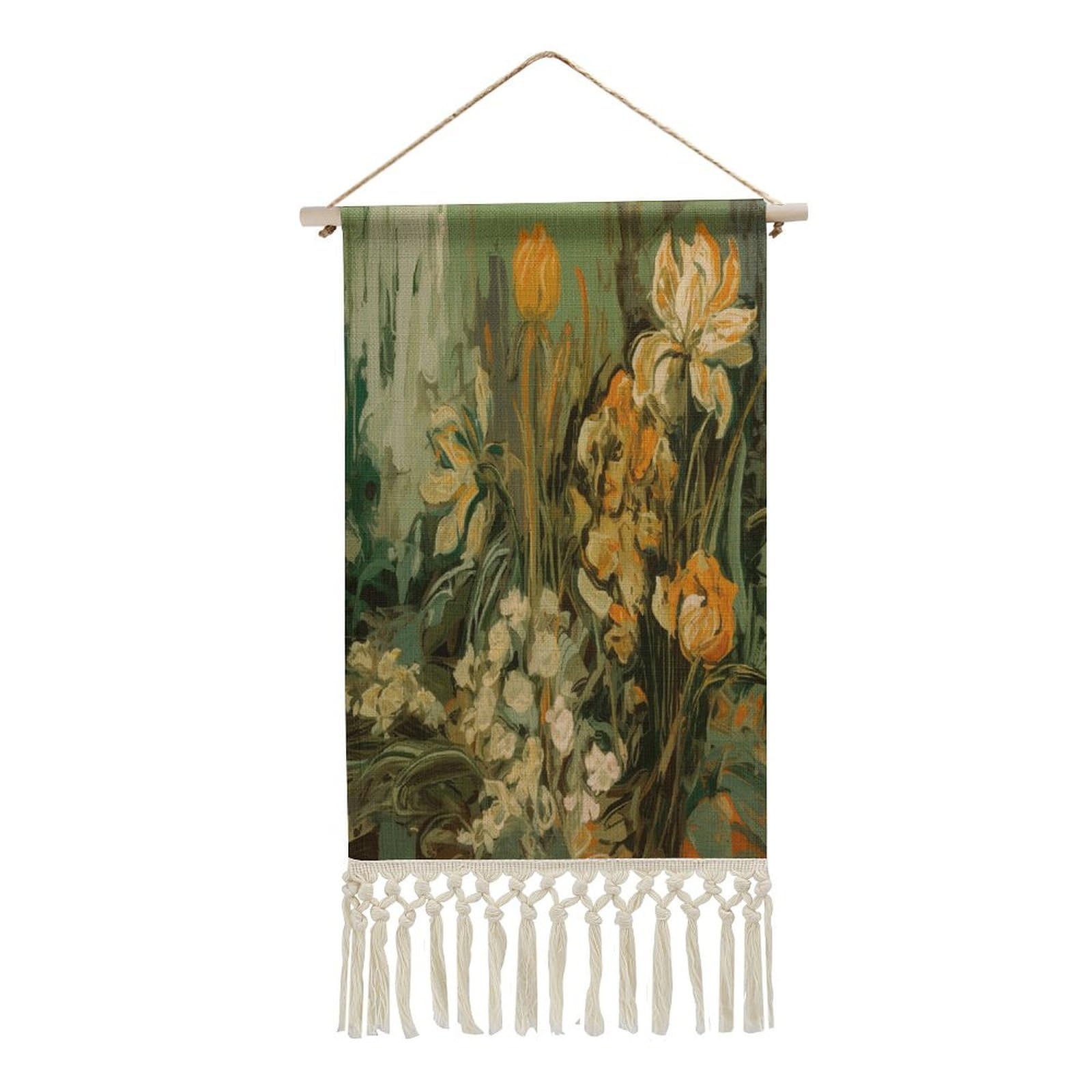 Adfgyerh Style Striped Floral Design Tapestry With Tassels Cotton And Linen Hanging Posters, Wall Art For Travel Gift, Wall Tapestry For Office Home Decor Bedroom Living Room Decor