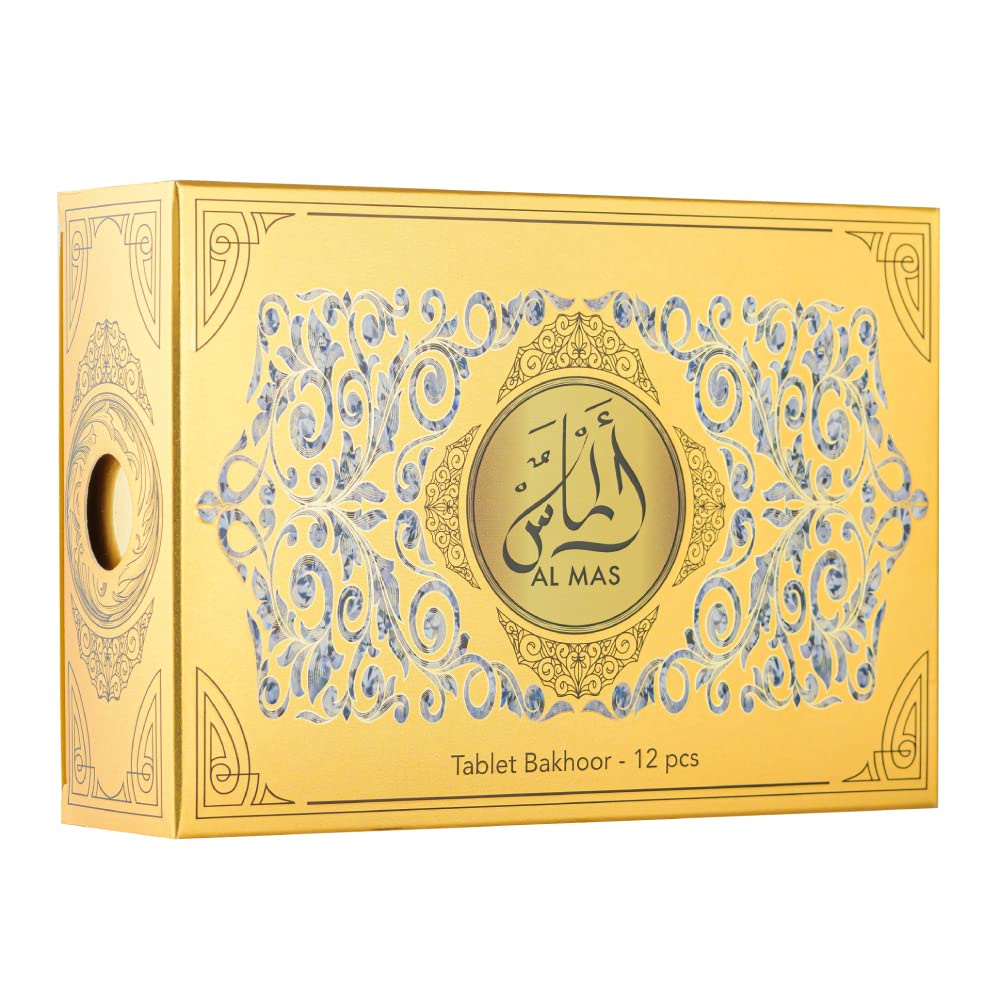 New Al Mas Tablets Bakhoor Pack of 12 100% Pure Oriental Oud Bakhoor, Long Lasting, Smoke-Free, Aroma Refreshing, Beauty of Nature, Home Fragrances