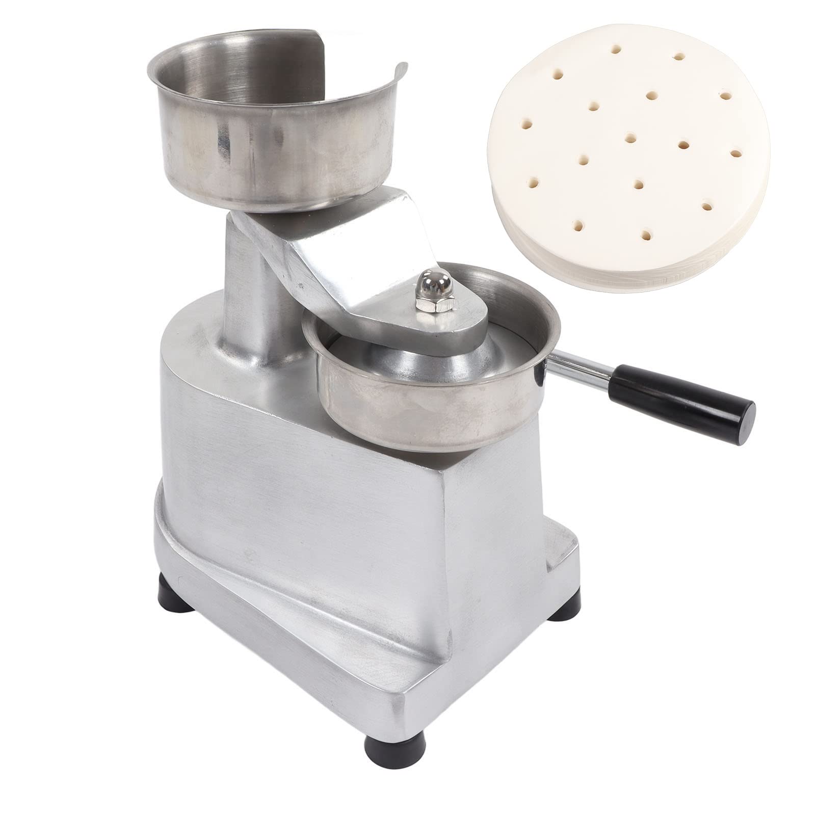 Macchina Manuale per Hamburger Patty Pressa per Hamburger in Alluminio e Acciaio Inossidabile 23,5 X 17 X 27 Cm con Funzionamento a Leva e 500 Carte Oleate per Barbecue Domestica (Diametro