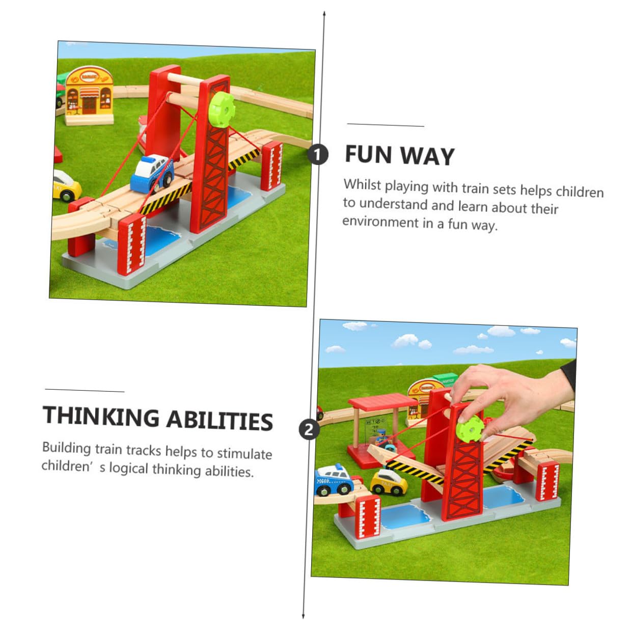 Eisenbahnbrücke Rot 1 Satz Kunststoff Holz für Kleinkinder | Selbstgemacht Spielzeug mit Zugbrücke, Easy To Build Track, Weihnachten und Feiertage